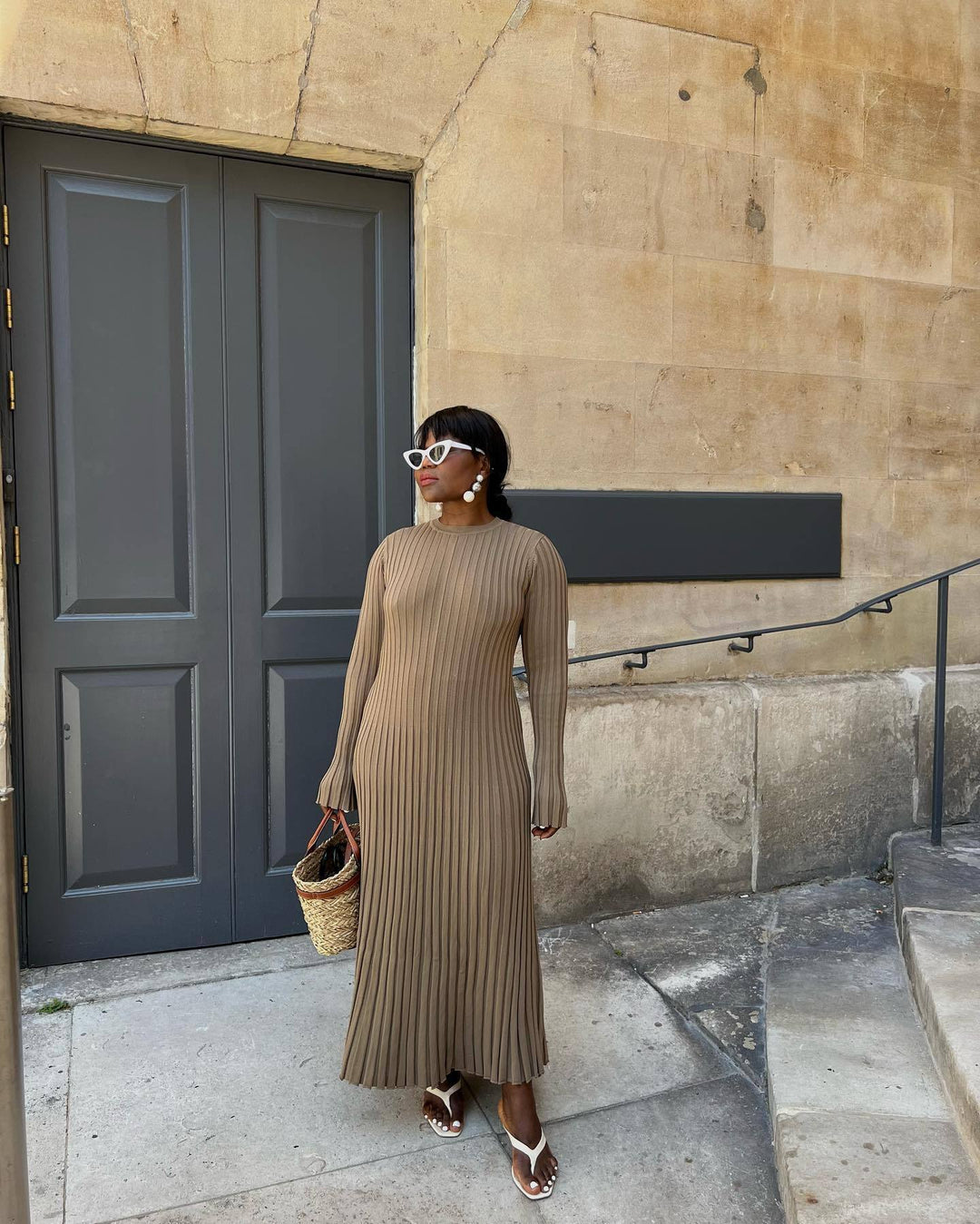 Levoire | Robe Maxi En Tricot Élégante Avec Détail En Nœud Braun