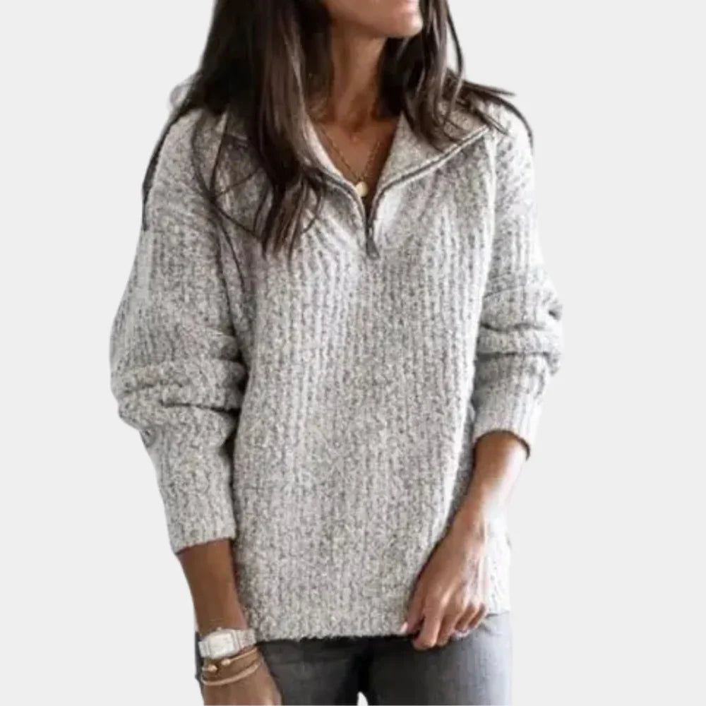 Levoire | Pull Confortable Stylé À Demi-Zip Pour Femmes Gris