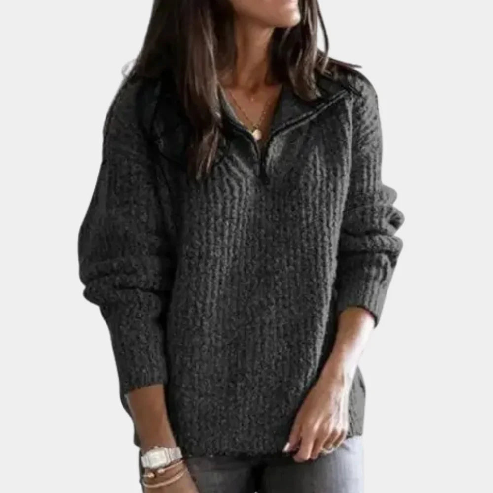 Levoire | Pull Confortable Stylé À Demi-Zip Pour Femmes Gris foncé