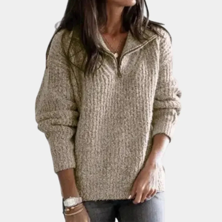 Levoire | Pull Confortable Stylé À Demi-Zip Pour Femmes Khaki