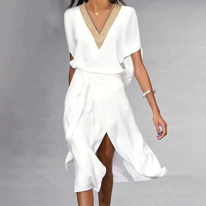 Levoire | Robe Midi Blanche Moderne Avec Décolleté En V Élégant 2XL