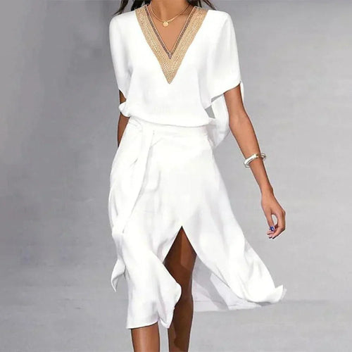 Levoire | Chic V Décolleté Robe Midi Blanche Pour Un Look Contemporain