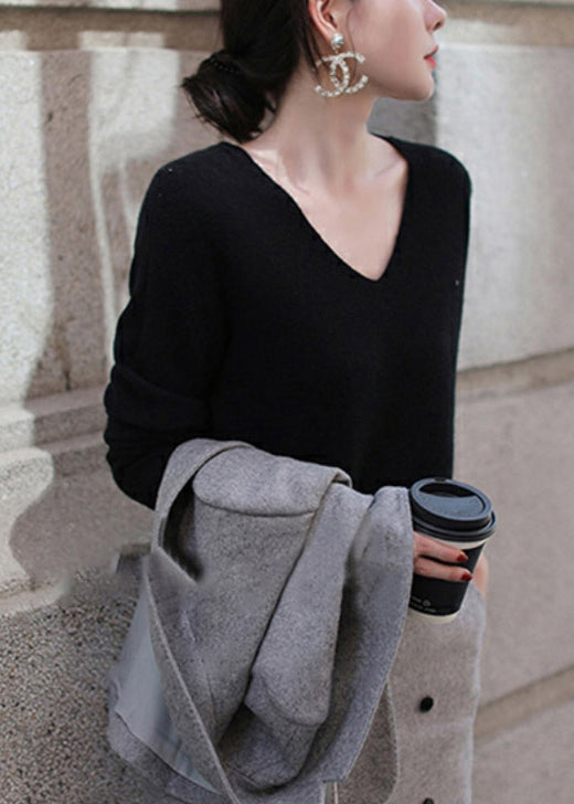 Levoire | Pull-Over En Laine Chaud À Col En V Rose Italien Noir