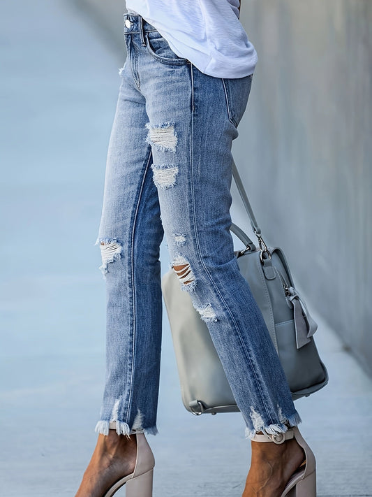 Levoire | Jeans Déchirés Tendance À Taille Haute Et Jambes Droites