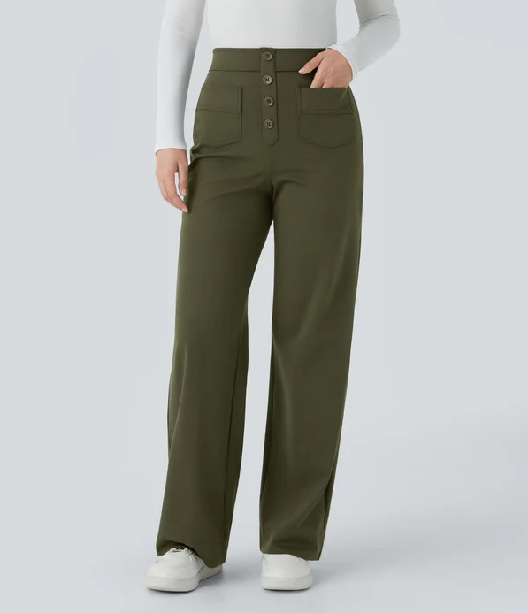 Levoire | Pantalon élastique à taille haute Vert