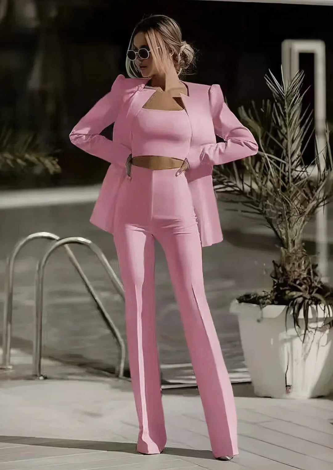 Levoire | Ensemble De 3 Pièces Avec Blazer, Top Et Pantalon Rosa