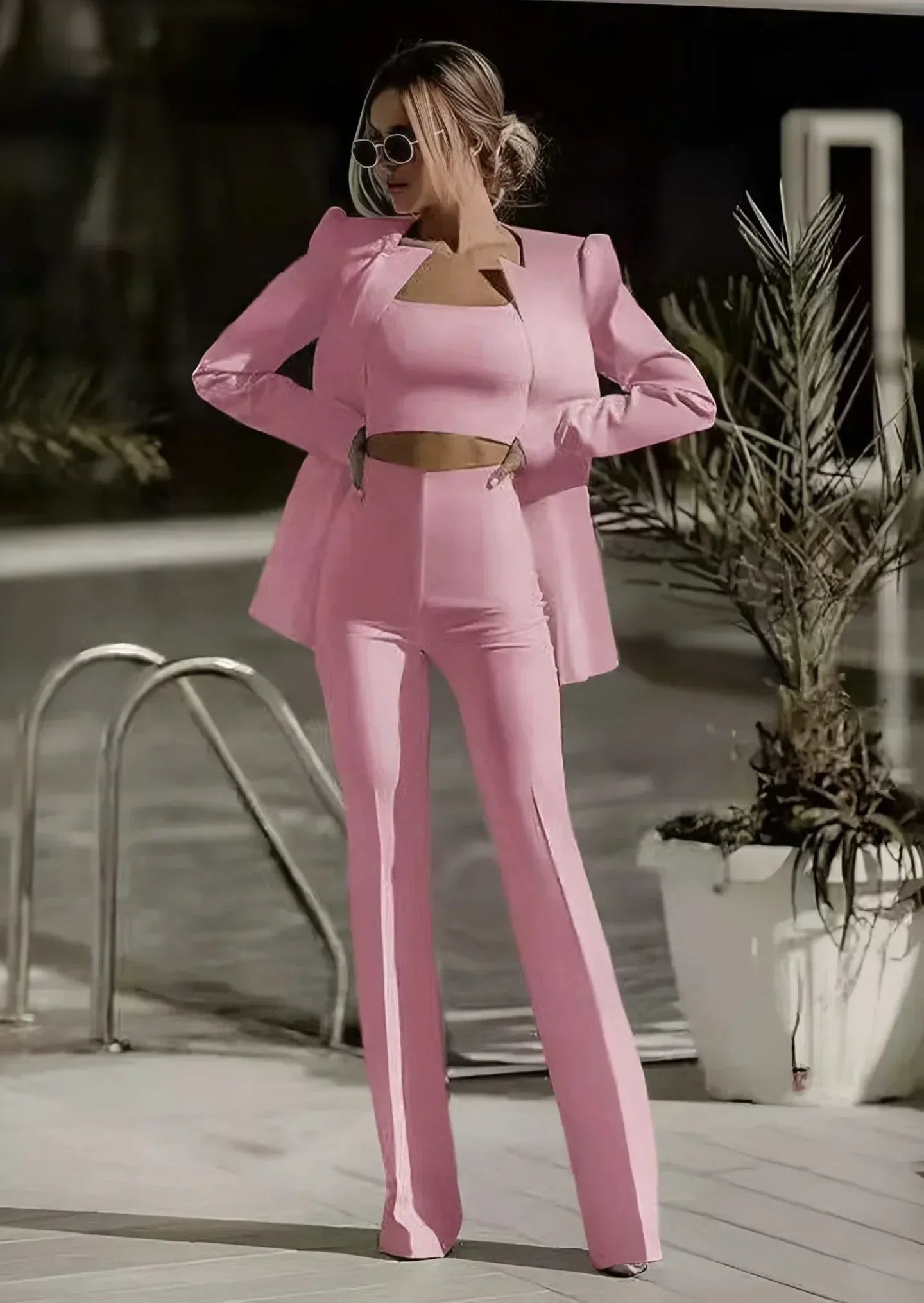 Levoire | Ensemble De 3 Pièces Avec Blazer, Top Et Pantalon Rosa