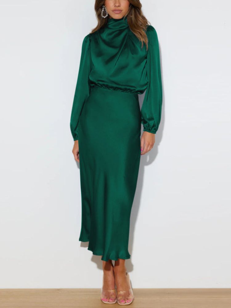 Levoire | Robe En Velours À Manches Longues Pour Femmes Vert foncé