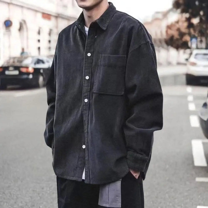 Levoire | Veste En Cord Avec Boutons Pour Hommes Noir
