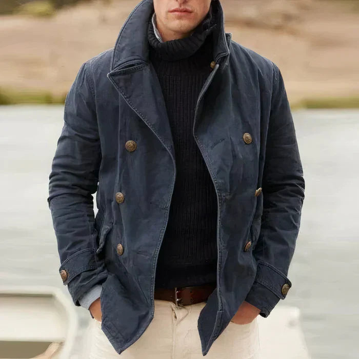 Levoire | Veste D'Automne Pour Hommes À Fermeture À Boutons Bleu