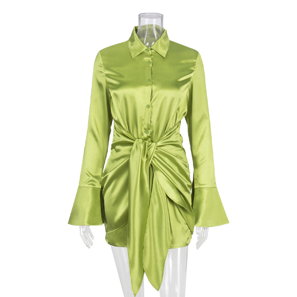 Levoire | Satin Manches Longues Bandage Robes Mini Vert clair