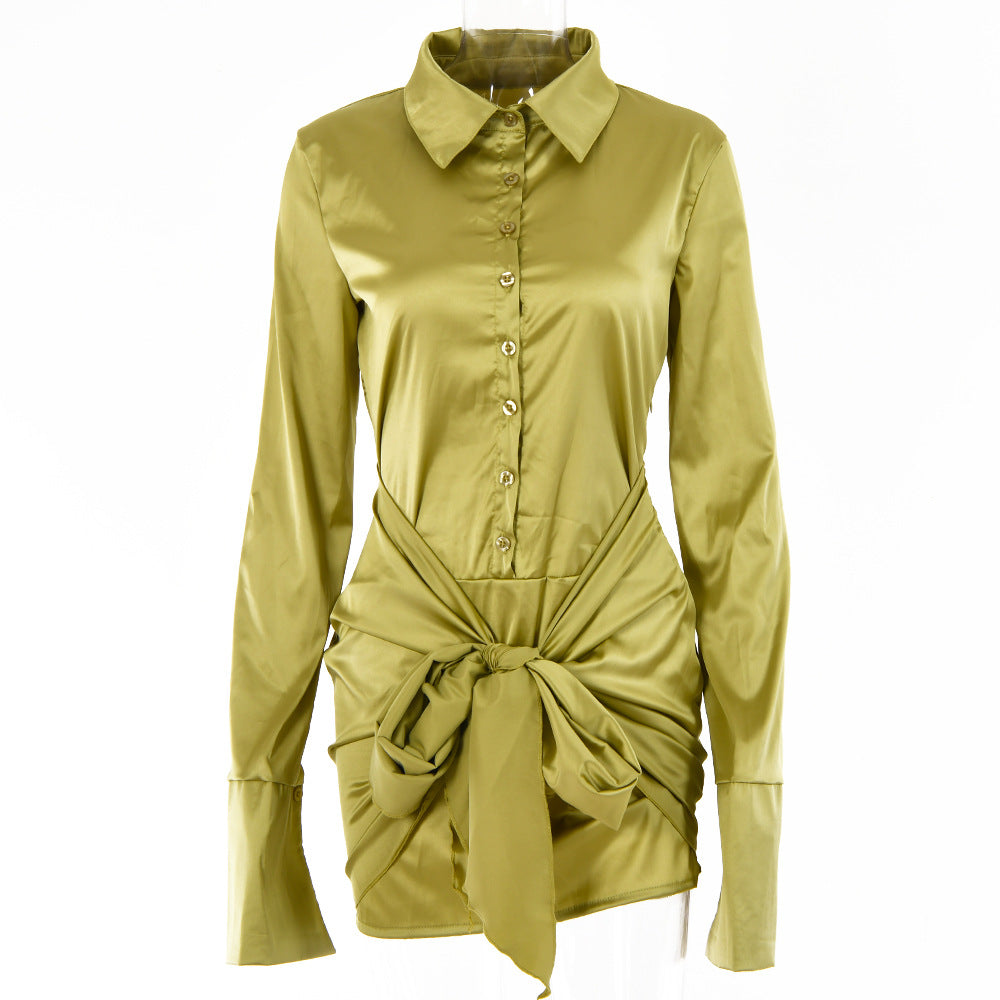 Levoire | Satin Manches Longues Bandage Robes Mini