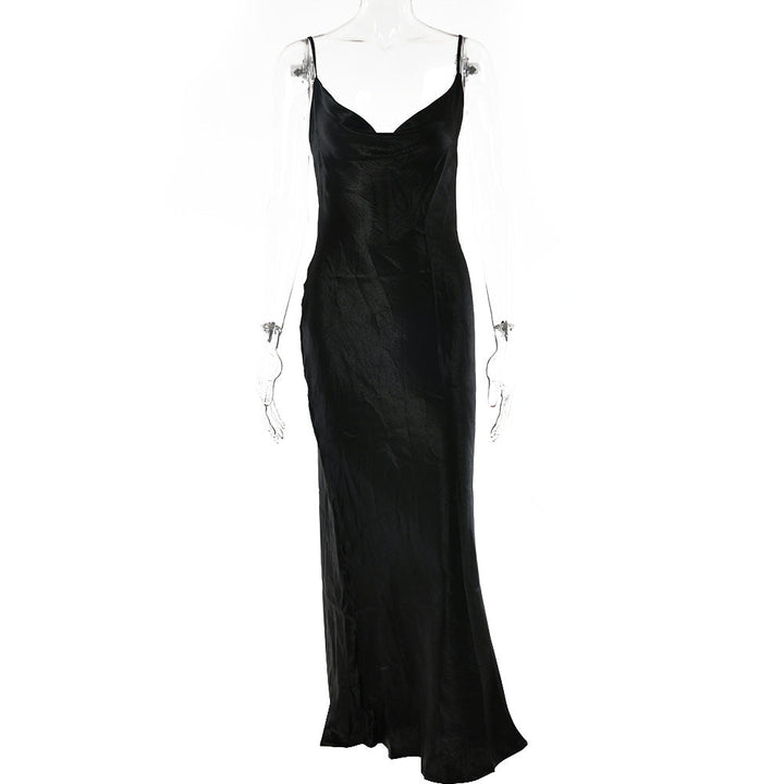Levoire | Robe Longue Sans Dos À Bretelles Spaghetti En Satin Noir