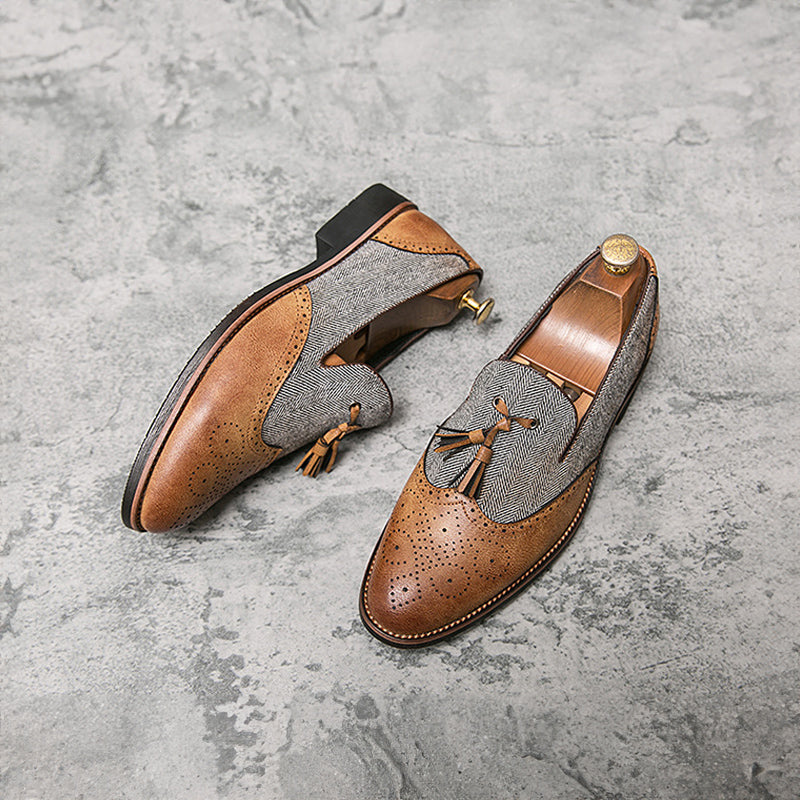Levoire | Mocassin En Tweed Avec Pompons Et Coutures Braun