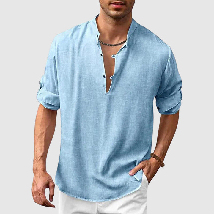 Levoire | Chemise En Lin Décontractée Pour Hommes À La Plage Bleu