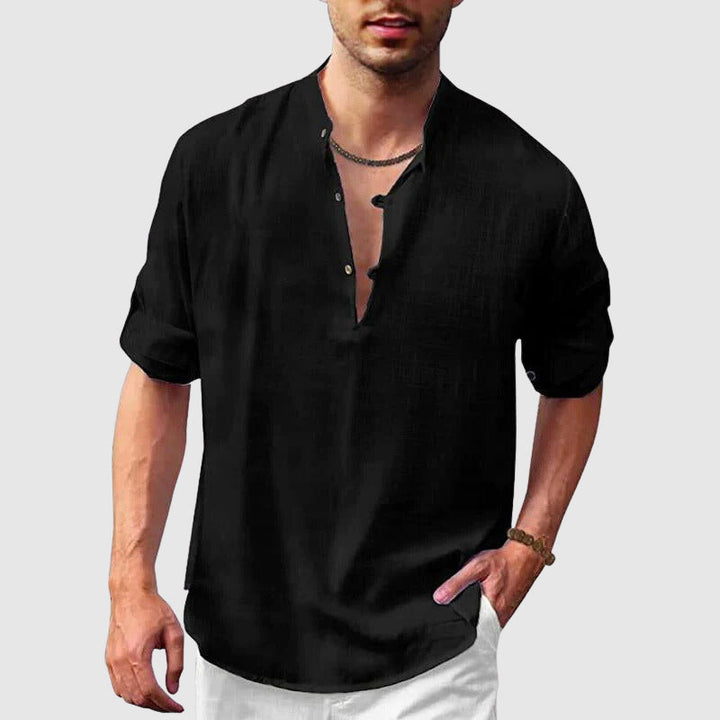 Levoire | Chemise En Lin Décontractée Pour Hommes À La Plage Noir