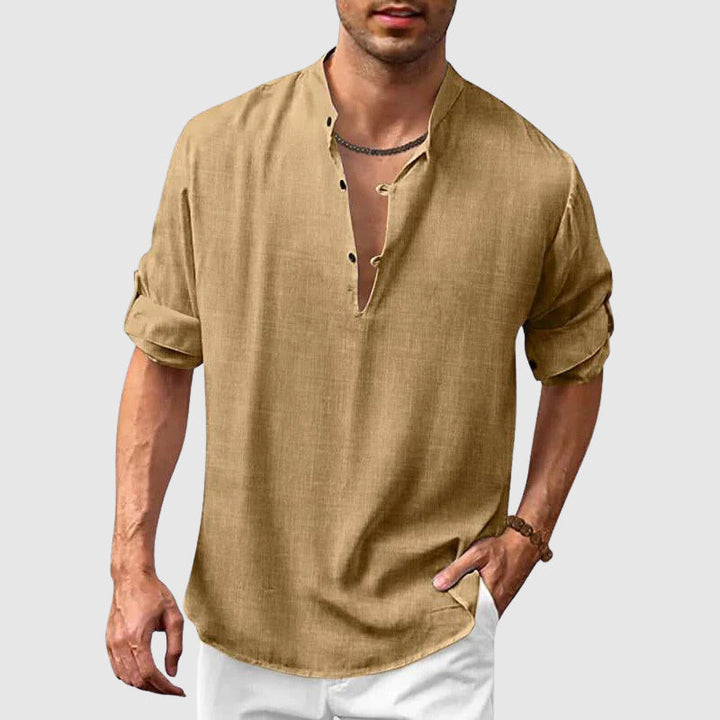 Levoire | Chemise En Lin Décontractée Pour Hommes À La Plage Khaki