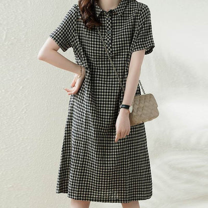 Levoire | Robe À Carreaux Avec Col Et Fermeture À Boutons Noir