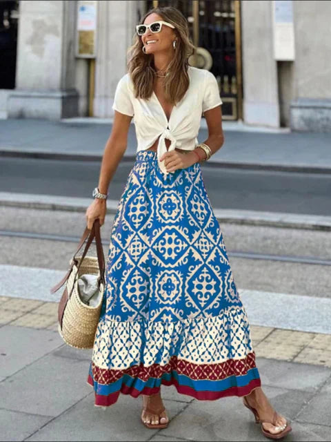 Levoire | Jupe D'Été Longue Au Style Rétro Boho Bleu