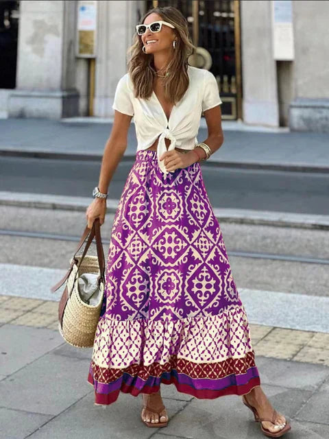 Levoire | Jupe D'Été Longue Au Style Rétro Boho Lilas