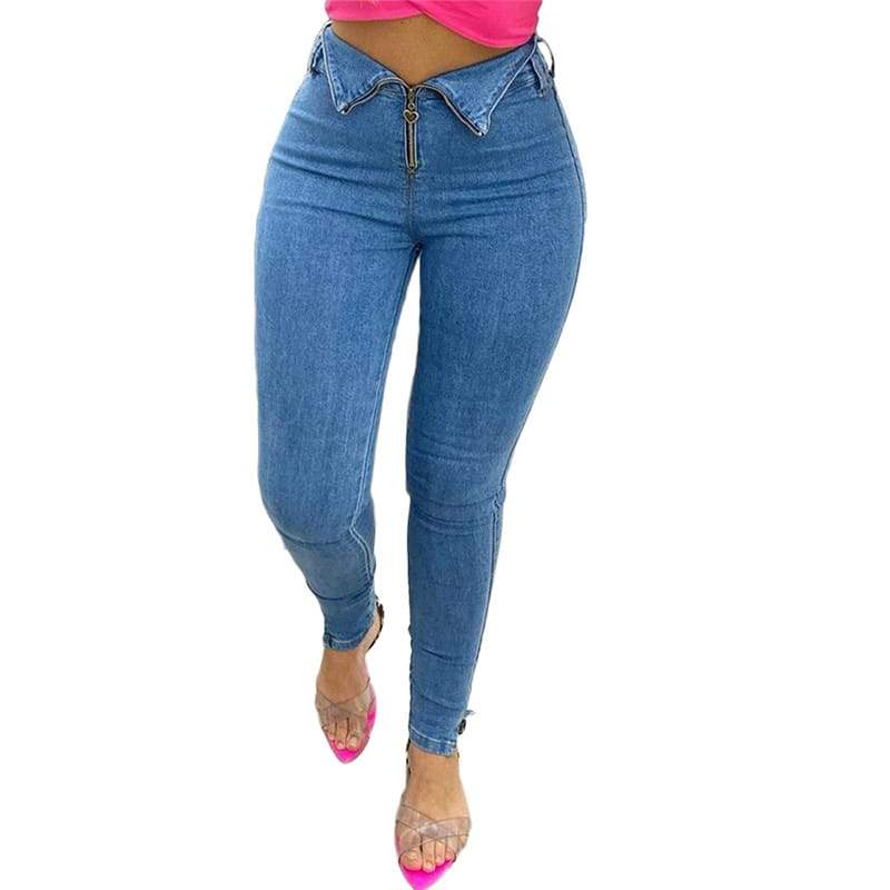 Levoire | taille haute slim, extensible, fermeture éclair BLEU