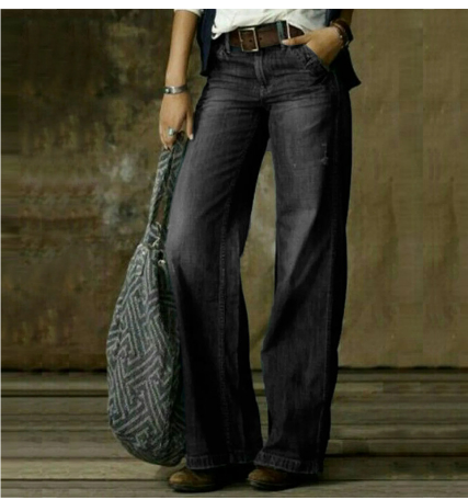 Levoire | Taille Normale À Jambes Amples Jeans Femme Confortables Décontractés Gris clair