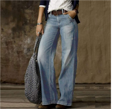 Levoire | Taille Normale À Jambes Amples Jeans Femme Confortables Décontractés Bleu clair