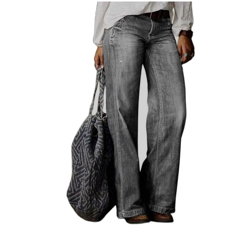 Levoire | Taille Normale À Jambes Amples Jeans Femme Confortables Décontractés Gris