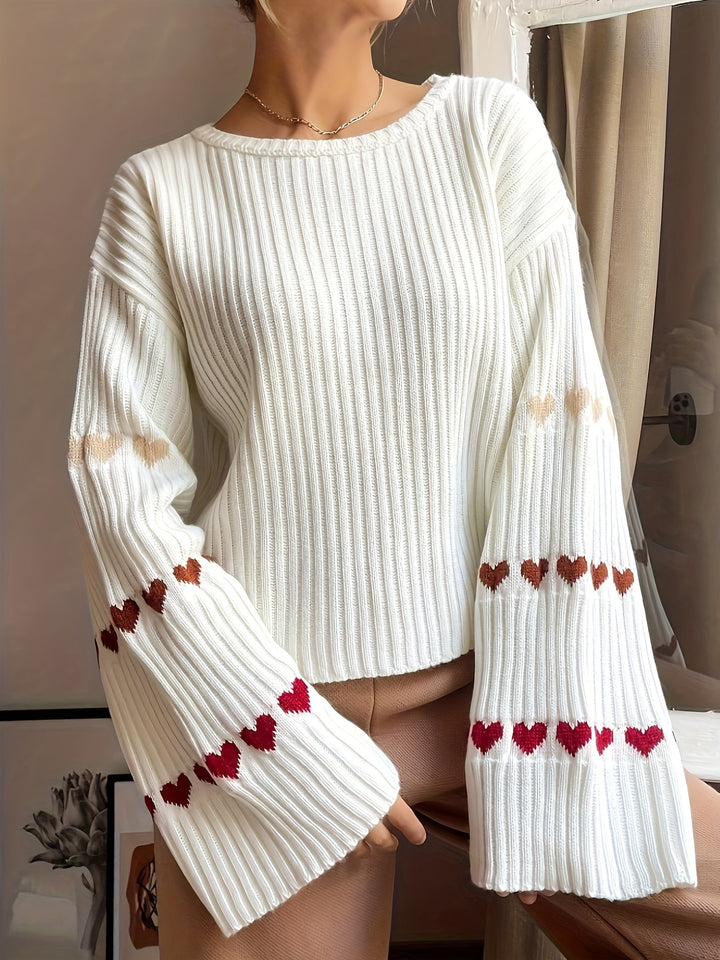 Levoire | Pull Élégant Avec Motif Cœur Et Manches Élargies