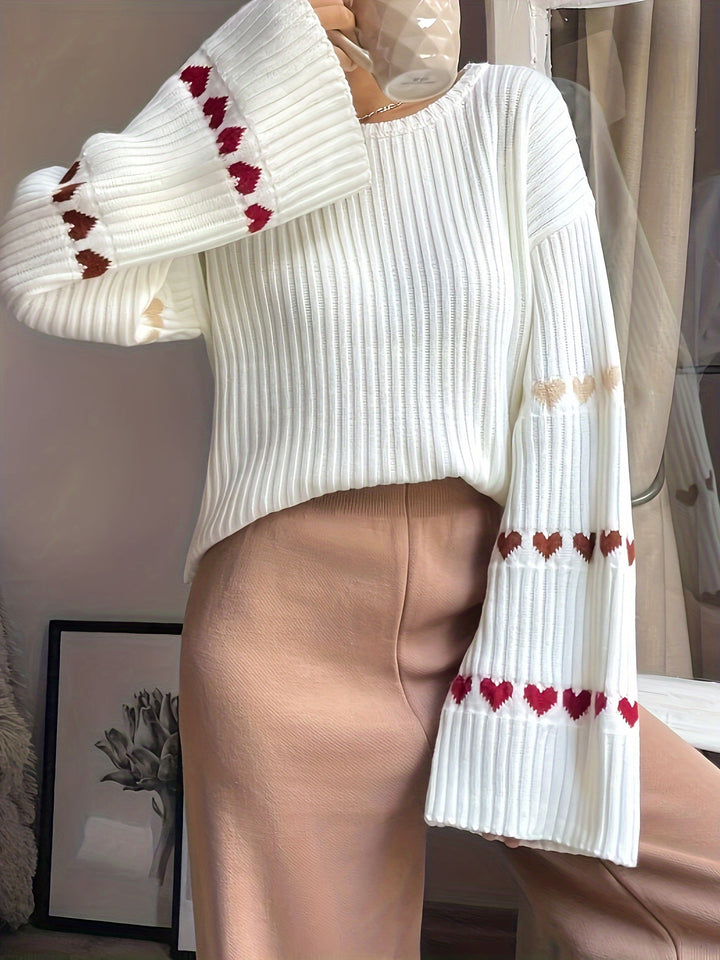 Levoire | Pull Élégant Avec Motif Cœur Et Manches Élargies