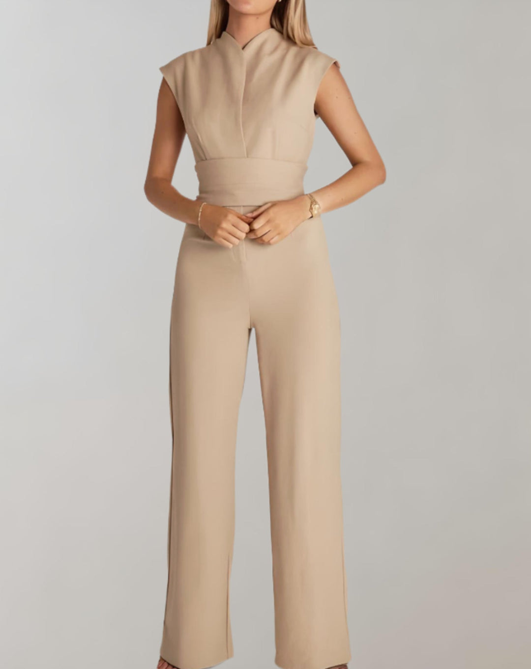 Levoire | Combinaison Décontractée Avec Ceinture À La Taille, Manches Courtes Et Jambes Larges Beige
