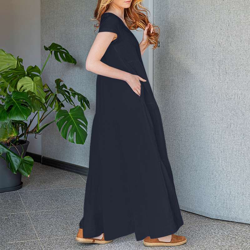 Levoire | Robe Maxi Élégante Avec Décolleté En V Et Manches Courtes