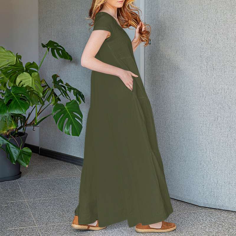 Levoire | Robe Maxi Élégante Avec Décolleté En V Et Manches Courtes