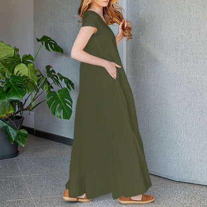 Levoire | Robe Maxi Élégante Avec Décolleté En V Et Manches Courtes