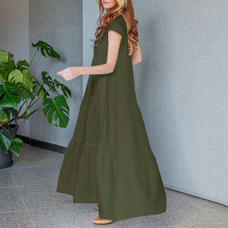 Levoire | Robe Maxi Élégante Avec Décolleté En V Et Manches Courtes