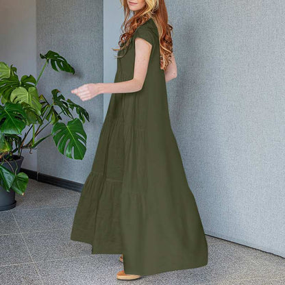 Levoire | Robe Maxi Élégante Avec Décolleté En V Et Manches Courtes