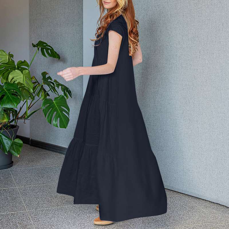 Levoire | Robe Maxi Élégante Avec Décolleté En V Et Manches Courtes