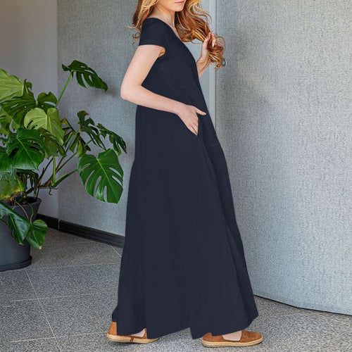 Levoire | Robe Maxi Élégante Avec Décolleté En V Et Manches Courtes