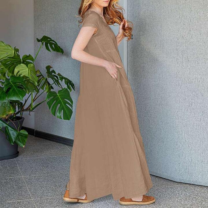 Levoire | Robe Maxi Élégante Avec Décolleté En V Et Manches Courtes