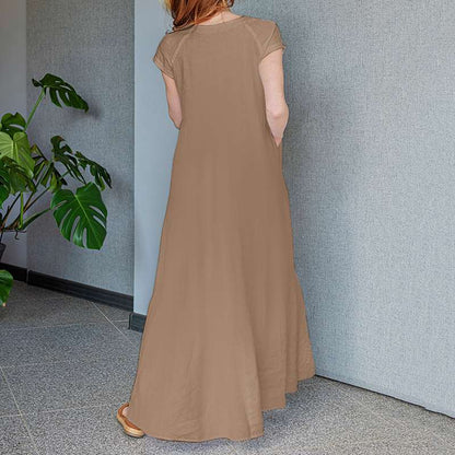 Levoire | Robe Maxi Élégante Avec Décolleté En V Et Manches Courtes