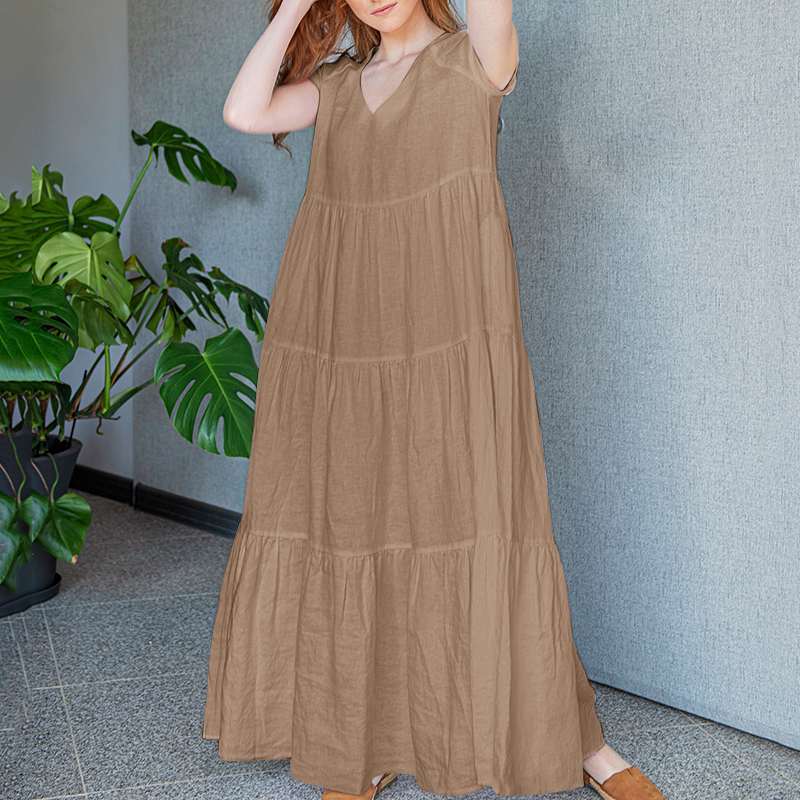 Levoire | Robe Maxi Élégante Avec Décolleté En V Et Manches Courtes