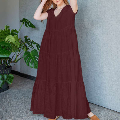 Levoire | Robe Maxi Élégante Avec Décolleté En V Et Manches Courtes