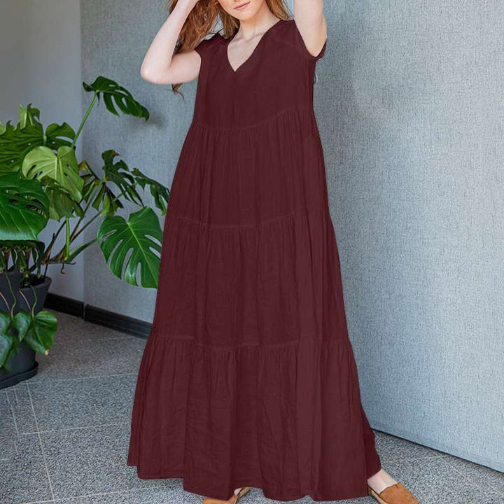 Levoire | Robe Maxi Élégante Avec Décolleté En V Et Manches Courtes