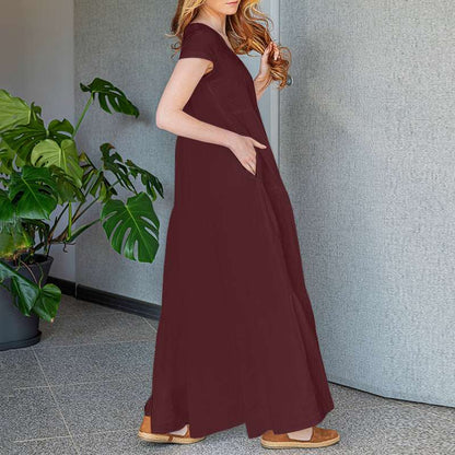 Levoire | Robe Maxi Élégante Avec Décolleté En V Et Manches Courtes