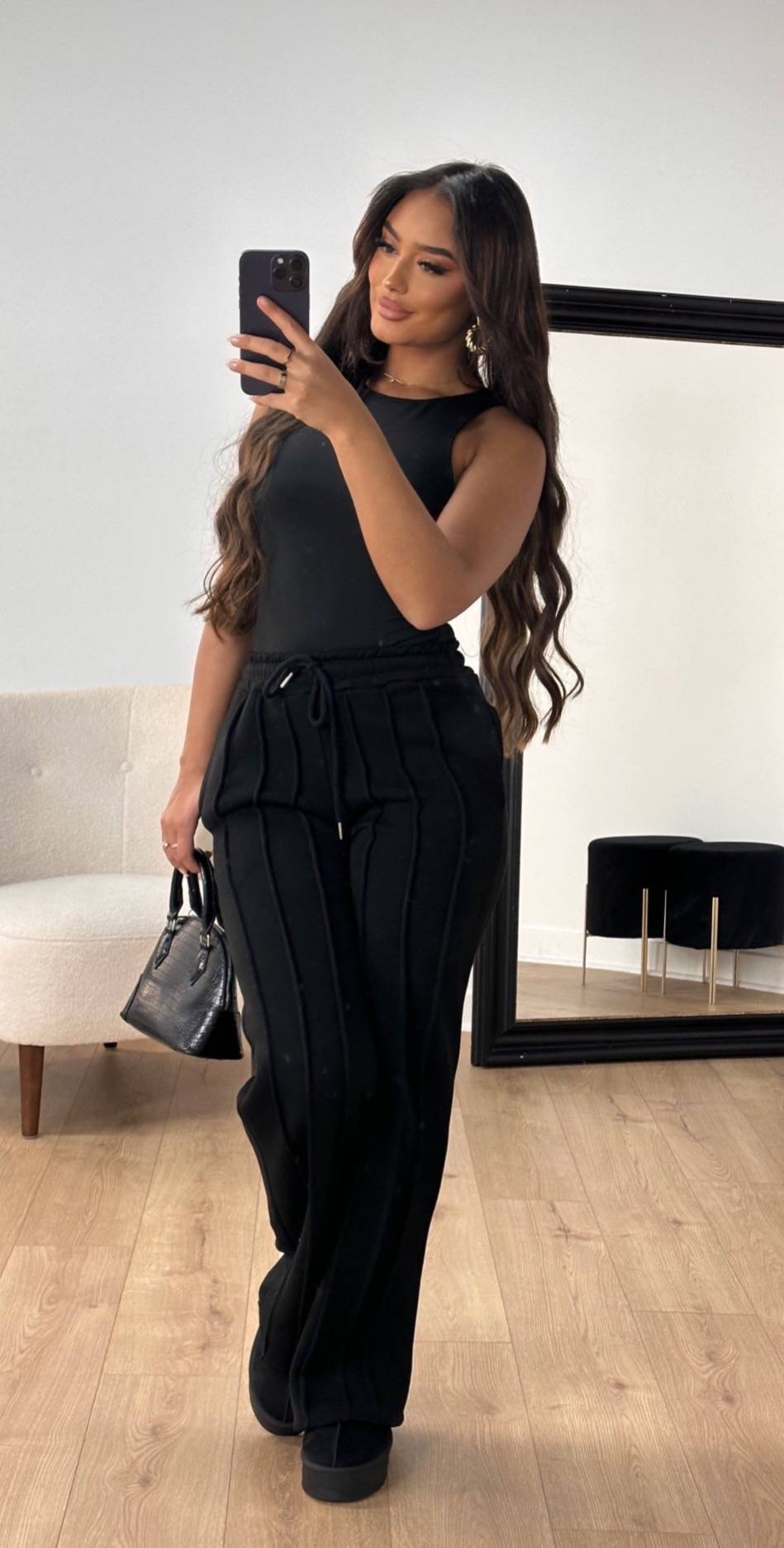 Levoire | Pantalon Femme Droit Avec Cordon Rayé Noir
