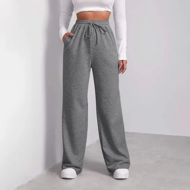 Levoire | Pantalons De Sport À Cordon Large Jambes Droites Pour Femmes Gris