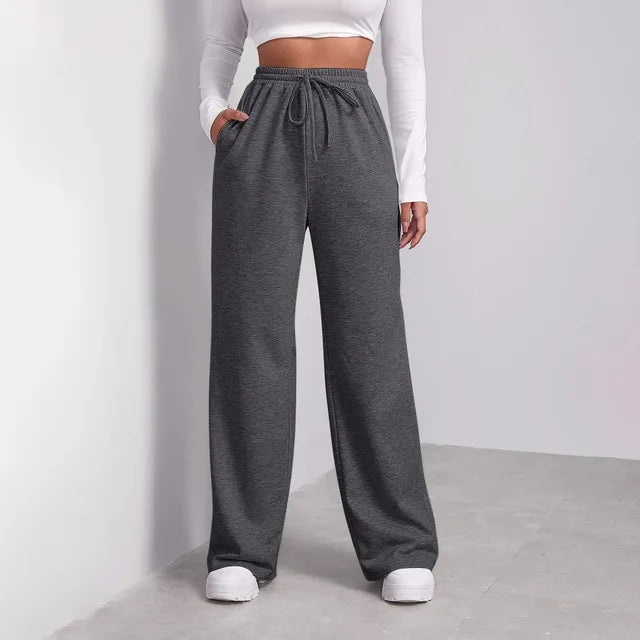 Levoire | Pantalons De Sport À Cordon Large Jambes Droites Pour Femmes Gris foncé