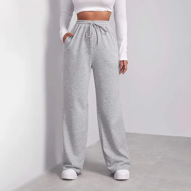 Levoire | Pantalons De Sport À Cordon Large Jambes Droites Pour Femmes Gris clair