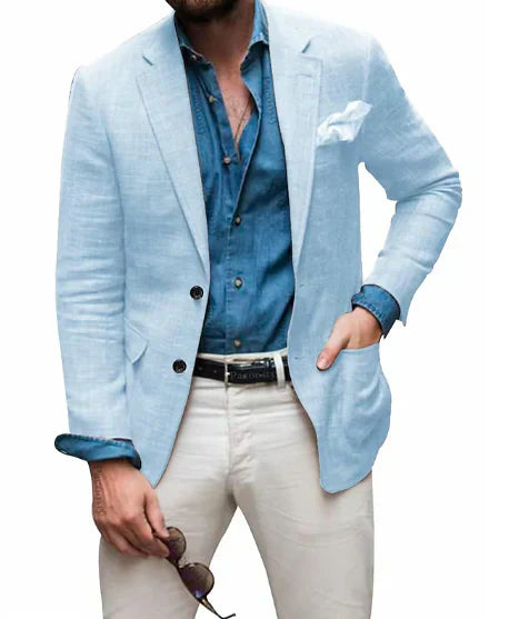 Levoire | Veste En Lin Pour Hommes Bleu clair