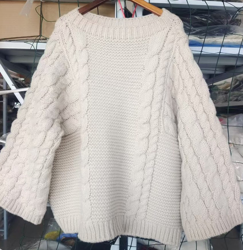 Levoire | Gros Motif Torsadé Pull En Tricot Laine blanche